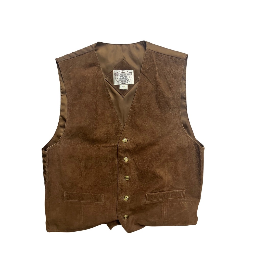 John Ashford Sport Mens Brown Genuine‎ Suede Leather Button Front Vest Medium
